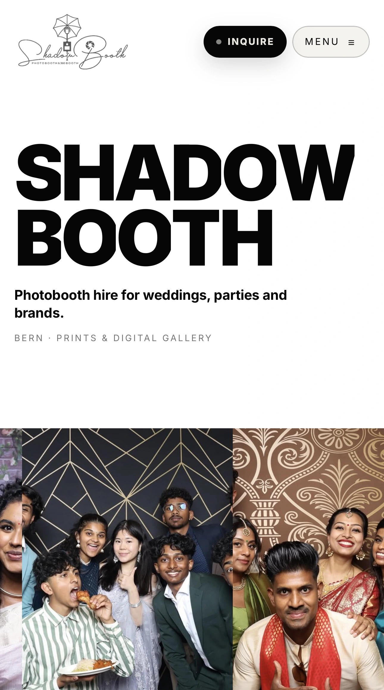 Mobile home page of Shadowbooth